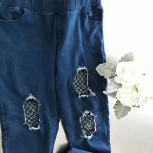 stretch denim Jeggings with fishnet